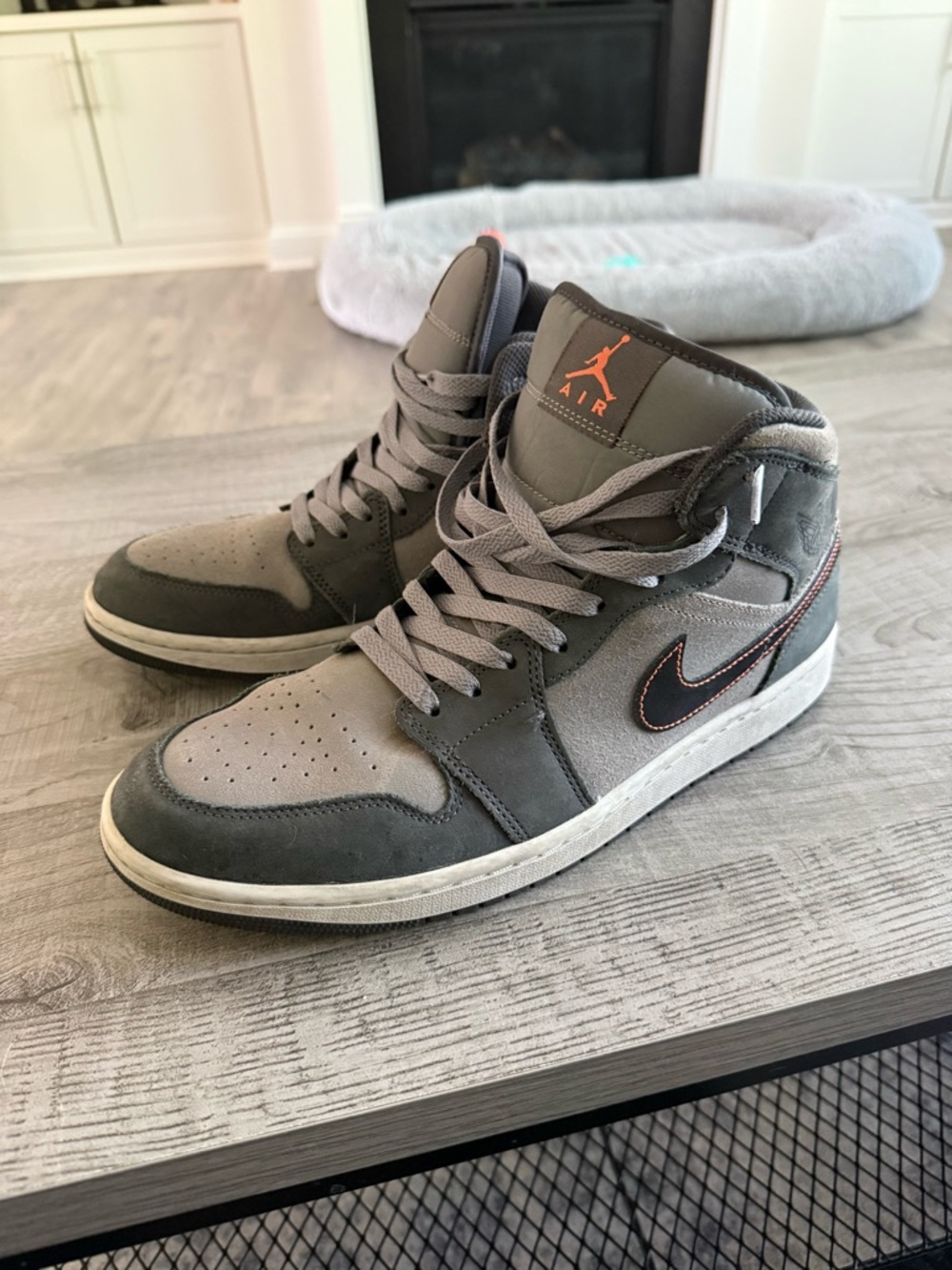 Jordan Mid-Top Sneakers in Gray with Orange Trim